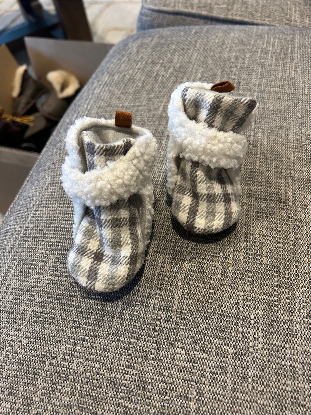 Target Plaid Sherpa-Lined Baby Moccasins - Gray & White